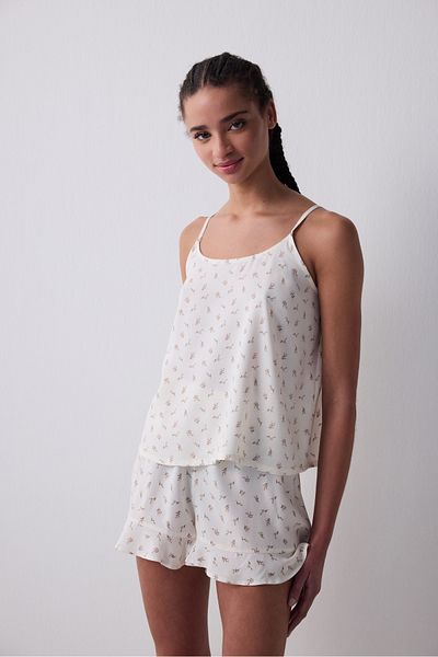 Penti Ecru Pajama Set with Floral Shorts