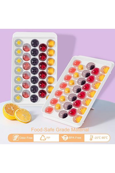 DELPI Set 2 forms for ice cubes with storage box, spoon, and tongs, Sphere