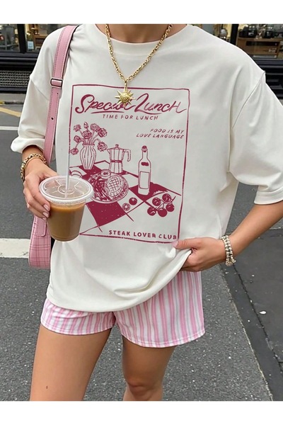 Jose Clothing Tricou imprimat cu mânecă scurtă cu croială supradimensionată