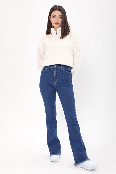 TOFİSA Snow Wash Flare Lycra Jeans Σκούρο Μπλε - 23662