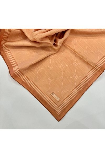 Vakko Monogram Cotton Silk Border Scarf 41588-Salmon