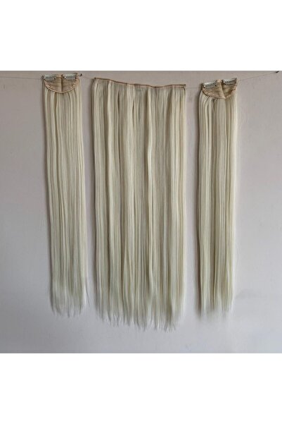 papatya peruk Plain Platinum Long Heat Styleable 3-Piece Snap Set