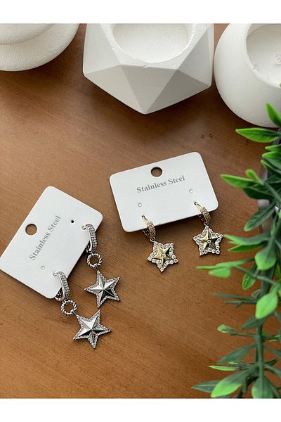 JELLY Women's Steel Zircon Stone Silver Color Star Model Dangle Earrings