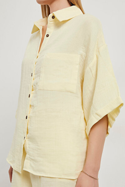 Arma Life Women's Oversize Shirt Elasticated Mini Shorts Yellow Muslin Bottom Top Set