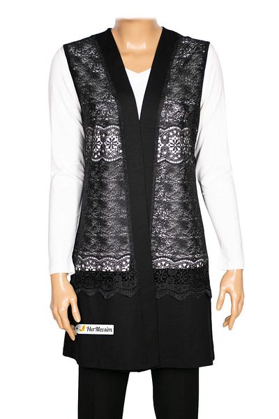 Hermevsim Hesna Women's Sofia Lace Front, Basen Bottom, Combed Cotton Black Vest