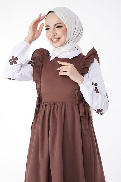 TOFİSA Brown Women's Shirt and Dress - Plain Crew Neck - 10510