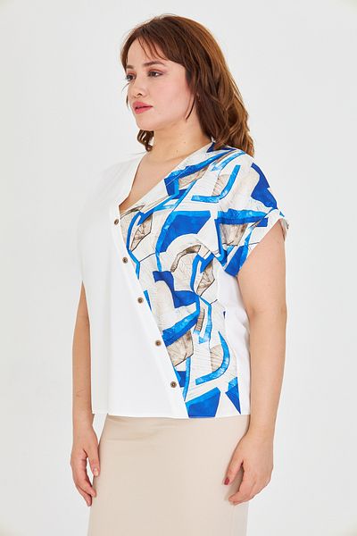 UNIQUE LADY Women S V-Neck Asymmetrical Print Blouse with Ornamental Button Detail - for Casual and Stylish Combinations