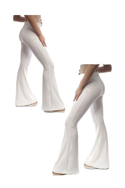 Modoo Tekstil 2-Piece Women's High Waist Flared Trousers - White