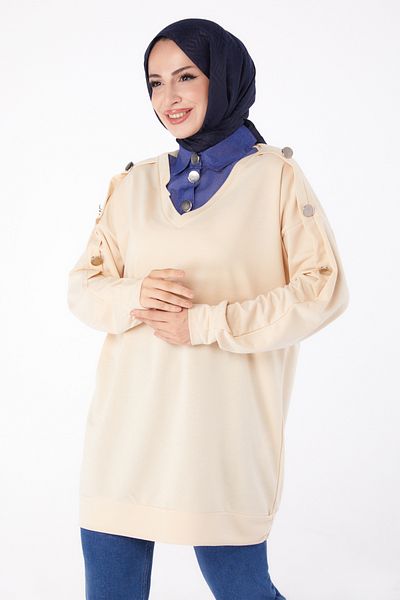 TOFİSA Hanorac cu detaliu denim bej - 13298