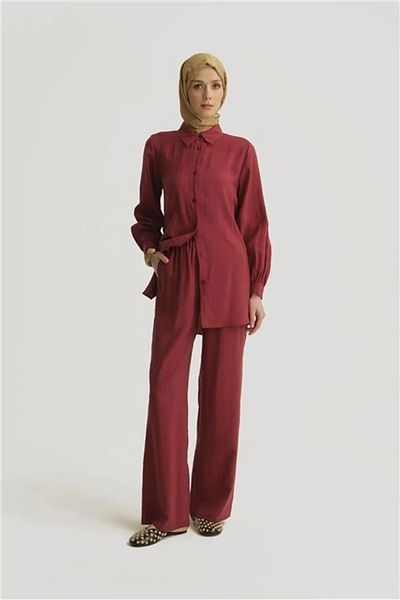Armine Modal Straight Trousers 25Yd4224-2 Claret Red