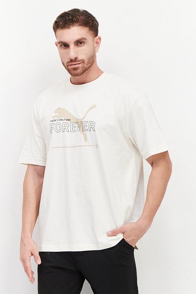 Puma Men Relaxed Fit Short Sleeve Training T Shirt, Cream