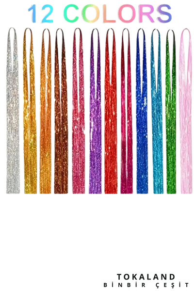 TOKALAND Simli Saç - Sentetik Renkli Saç Simli Karışık Renk - Saç Işıltısı Ya...