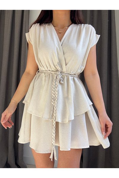 ROSSA Double Breasted Linen Belted Dress