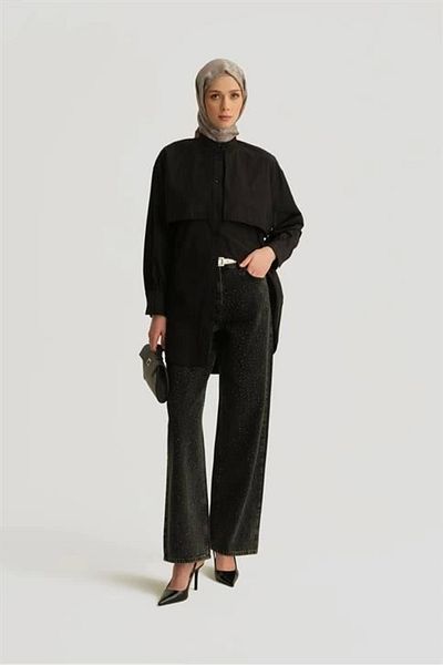 Armine Stone Embroidered Wide Leg Denim Trousers 25Yd9132 Anthracite