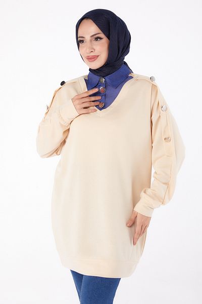 TOFİSA Hanorac cu detaliu denim bej - 13298