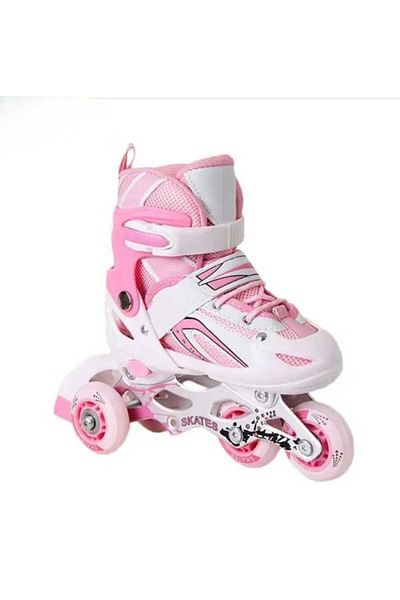 gigigiyim Adjustable 2+2 Lighted Metal Practice Skates and Protection Set