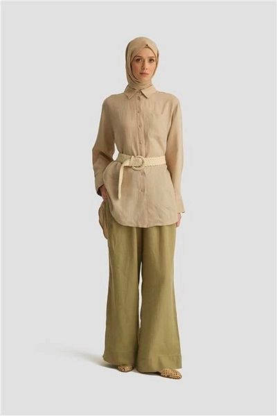 Armine Linen Palazzo Trousers 25Yd4231-2 Khaki