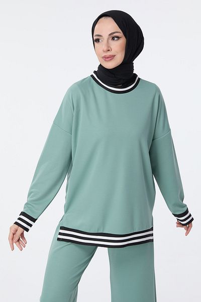 TOFİSA Green Women's Tunic Trousers - Straight Crew Neck - 11321