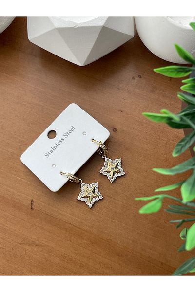 JELLY Women's Steel Zircon Stone Gold Color Star Model Dangle Earrings