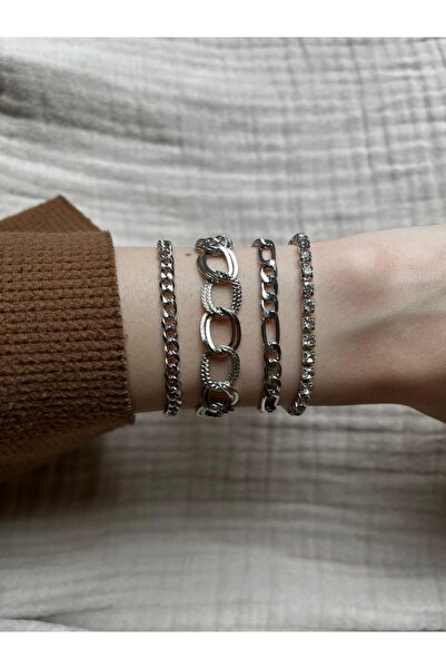 Vipfoni طقم أساور فضي اللون مكون من 4 قطع - MG6