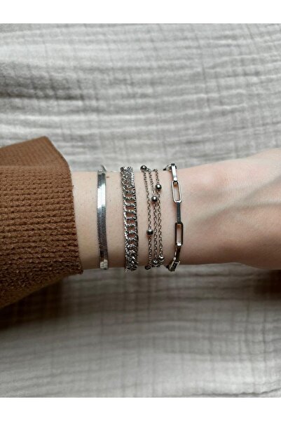 Vipfoni طقم أساور فضية اللون مكون من 4 قطع - MG3