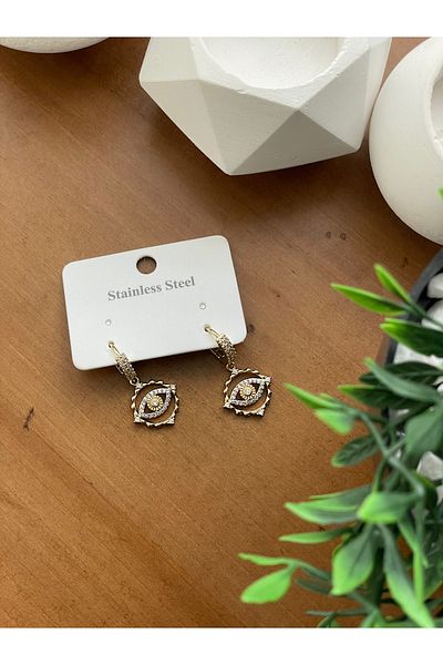 JELLY Women's Steel Zircon Stone Gold Color Eye Evil Eye Model Hanging Earrings