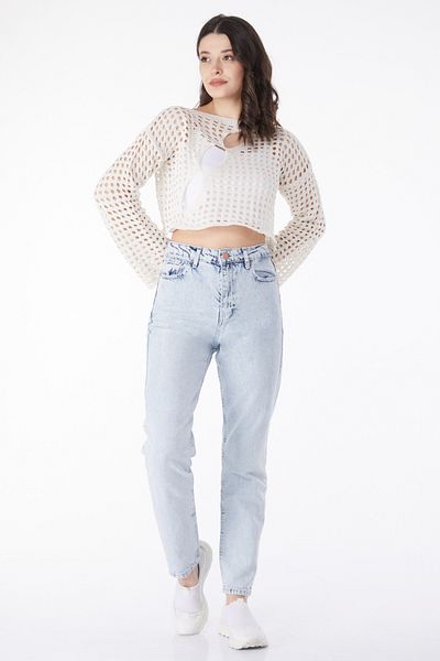 TOFİSA Blue Mom Jeans Straight Medium Women's Jeans - 50009