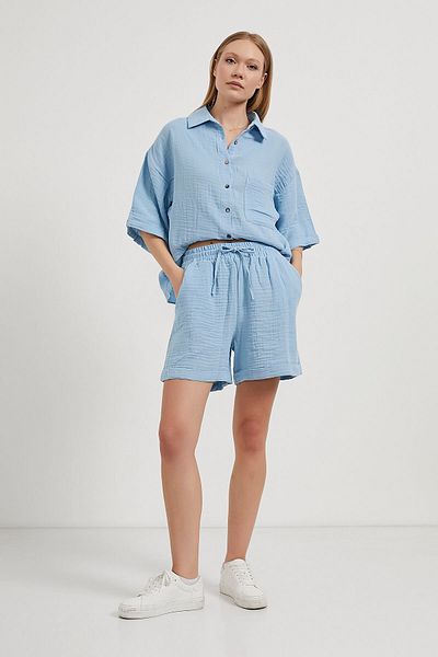 Arma Life Γυναικείο πουκάμισο Oversize Ελαστικό Μίνι Σορτς Μπλε Μουσελίνα Κάτω Σετ