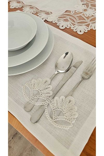 ZESA HOME French Lace American Set with Linen Texture -8 People, 9 Pieces