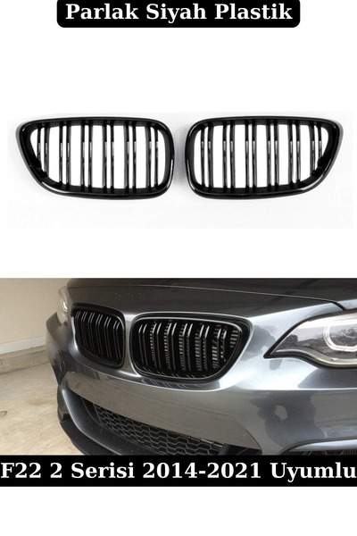 SML Dizayn Bmw F22 M2 Ön Panjur Böbrek Çift Çizgi Parlak Siyah 2 Serisi 2014-...