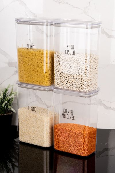 Dolkin Home 4-Piece 3000 ml Vacuum Cover Food Set Pulses Storage Box 25 Types Transparent Pulses Label