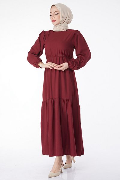 TOFİSA Rochie cu dantela in talie Rosie Claret - 13144