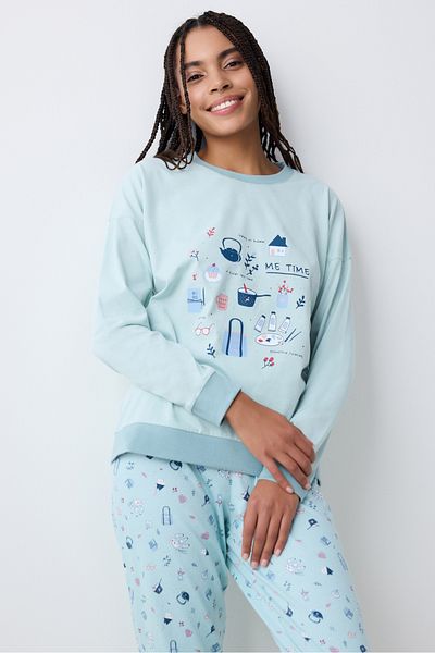 Penti Σετ πιτζάμες Cotton Me Time Light Mint Πράσινο Παντελόνι