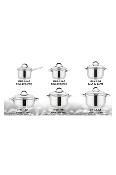 GRÜNBERG 12-piece set of 6 stainless steel pots with stainless steel lids Grunberg