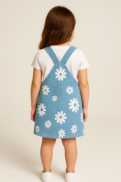 Mislina Gilet din denim pentru copii cu imprimeu RIBANA, rochie cu detaliu de buzunar din stofa denim