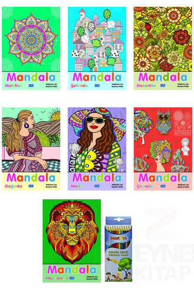 Parıltı Yayınları Yetişkinler İçin Boyama Kitabı 7'li Mandala Boyama Seti(Kur...