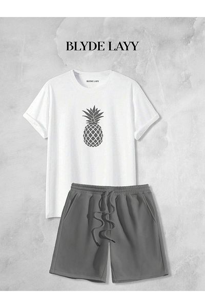 BLYDE LAYY Unisex Pineapple Printed Shorts-T-Shirt Set
