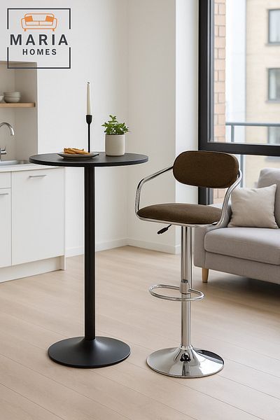 MARIA HOMES Adjustable Brown Bar Stool with Chrome Base and Backrest – Swivel Counter Chair for Kitchen & Bar