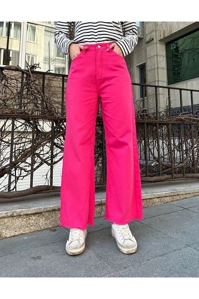 KOTOLOG Women's Colorful Gabardine Leg Tasseled Loose Trousers Trend Model