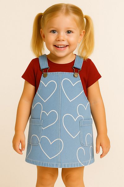 Mislina Gilet din denim pentru copii cu imprimeu RIBANA, rochie cu detaliu de buzunar din stofa denim