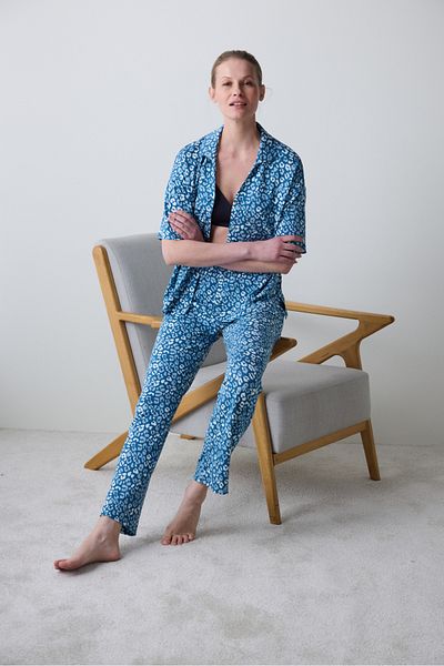Penti Set de pijamale cu pantaloni cămașă gri închis leopard colagen