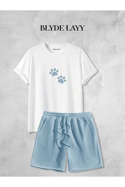 BLYDE LAYY Unisex Paw Design Printed Shorts-T-Shirt Set
