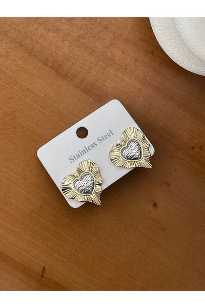 JELLY Women's Steel Gold Silver Colorful Heart Figured Embossed Texture Modern Romantic Earrings