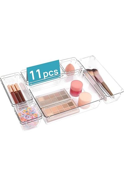 DELPI Modular Drawer Organizer, 11 Transparent Compartments
