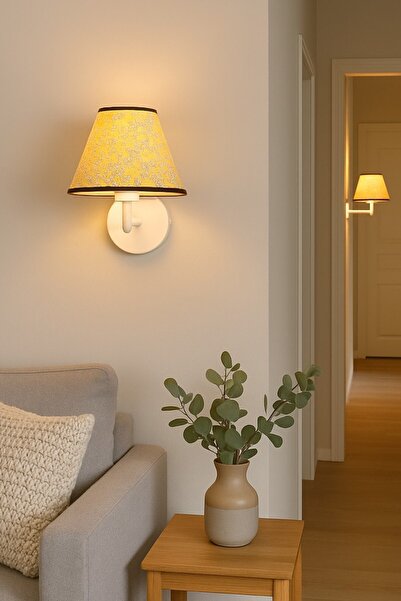 oceanpoint Floral Pattern Fabric Sconce, Bohemian Style Wall Lamp, White Body, Bedroom, Hallway, Living Room, 20 cm