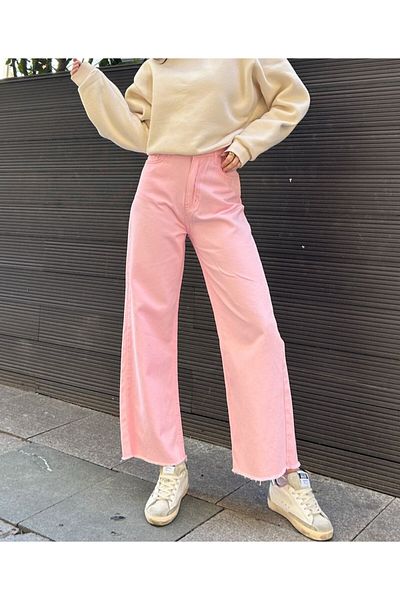 KOTOLOG Women's Colorful Gabardine Leg Tasseled Loose Trousers Trend Model