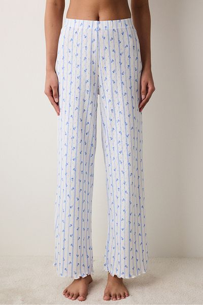 Penti Pantaloni Pointel imprimați cu trandafiri Pantaloni de pijama alb
