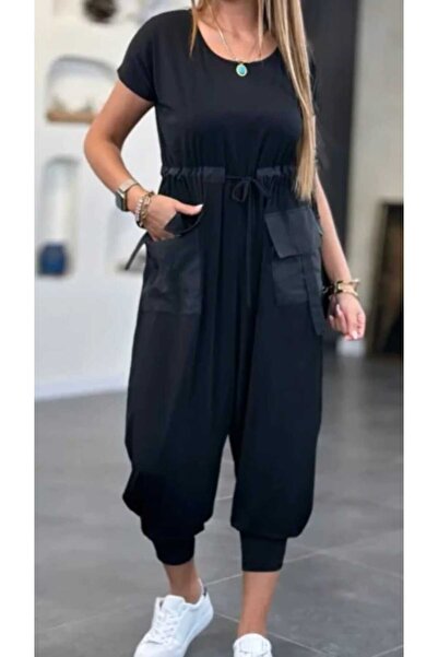 NÜANS MODA Waist Lace-Up Baggy Overalls with Flap Pocket Pantss