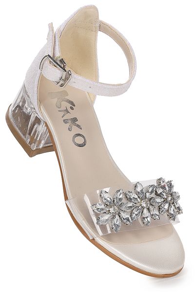 Kiko Kids Yangu Sand Silvery Stone Girl's 3 cm Transparent Heeled Sandals Evening Dress Shoes