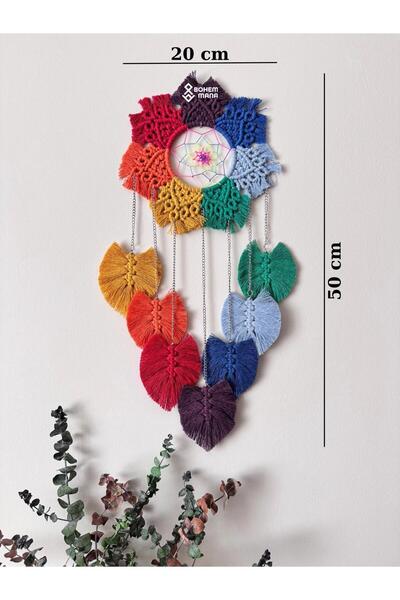 Özgün Tasarım Çakra/gökkuşağı Renkli Makrome Düş Kapanı 20 Cm X 50 Cm